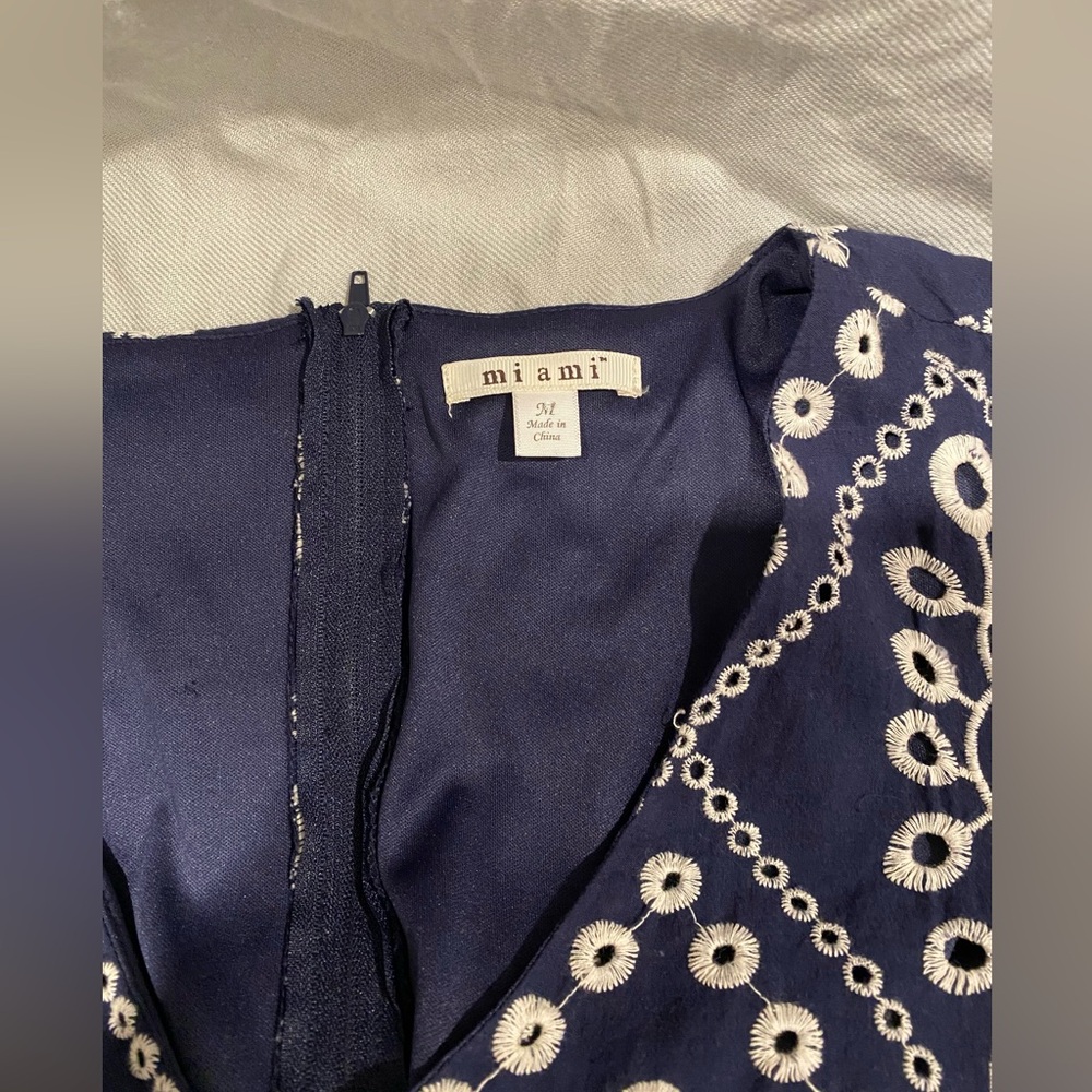 Mi ami Navy and White Embroidered Baby Doll Mini Dress - Picture 7 of 11